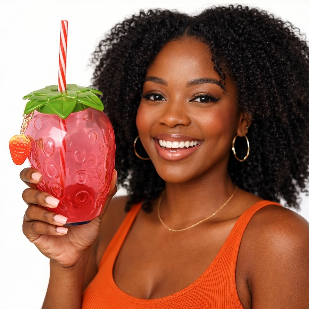 Strawberry Shaped Tumbler with Straw